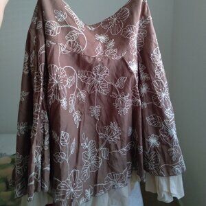 Vintage Y2K Forever 21 Brown Ruffle Midi Skirt with Embroidered Floral Print